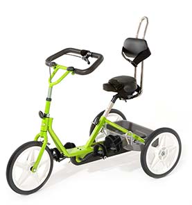 Electric Lime tricycle with black padding and handlebar